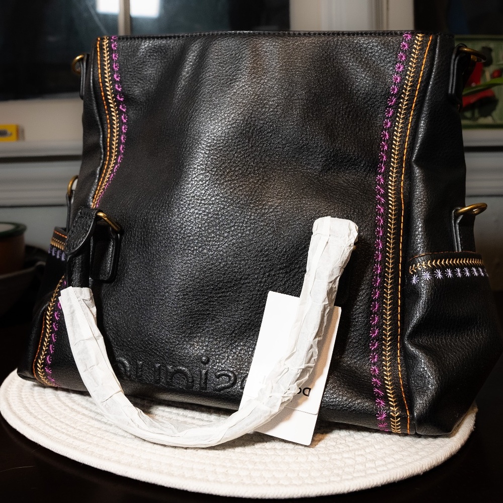 Desigual Hand Bag Medium Sized Black with color embroidery